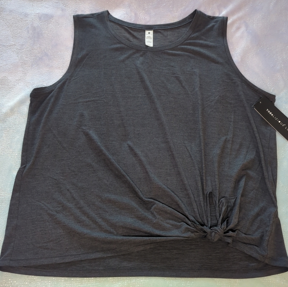 Yogalicious Lux Sleeveless Top With Side Knot. Black, Size XXL